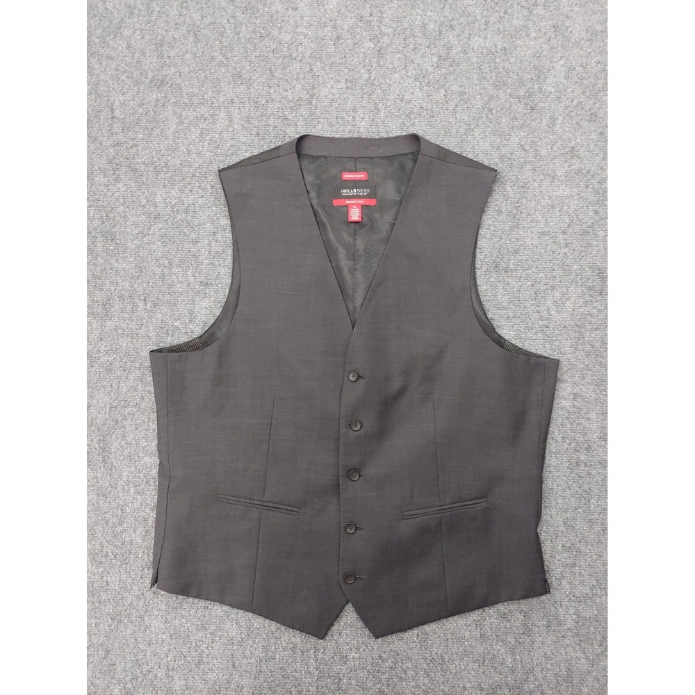 Kenneth Cole Suit Vest Mens XL Dark Gray 5 Button Waistcoat Slim Fit Awear-Tech